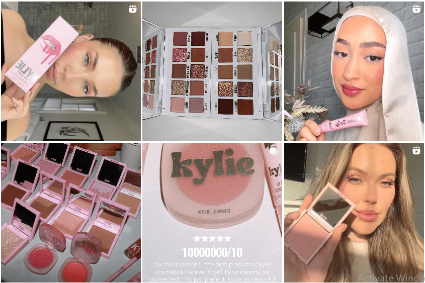 Social media feed of kylie cosmetics 